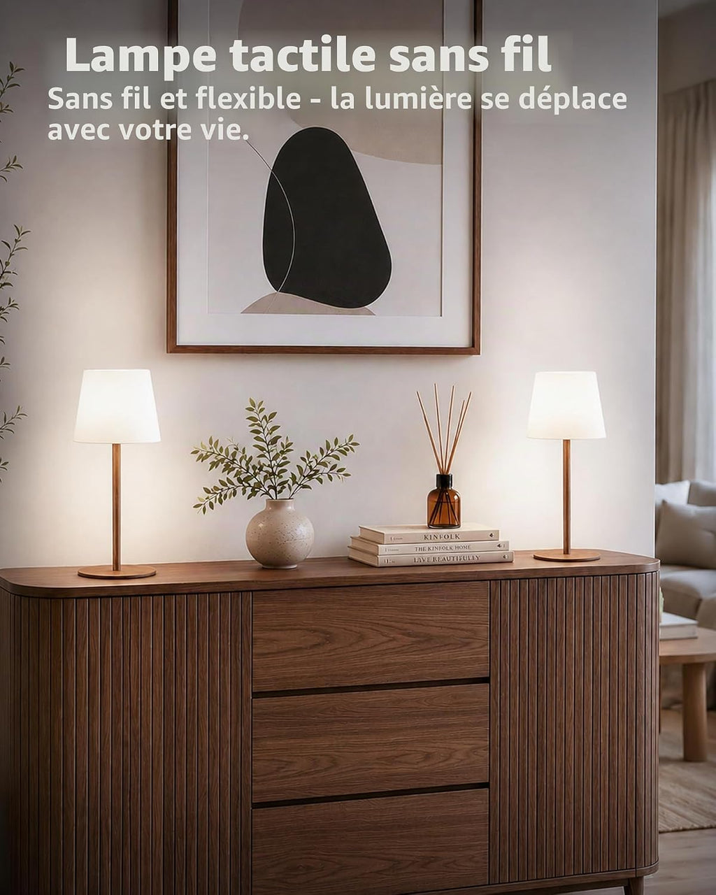Lampe De Chevet Sans Fil Tactile, Lampe De Table LED Rechargeable USB-C Avec Batterie 4500Mah, Dimmable 3 Couleurs, Lampe Portable Pour Chambre, Salon, Extérieur (Couleur Noyer 1 Pièce)