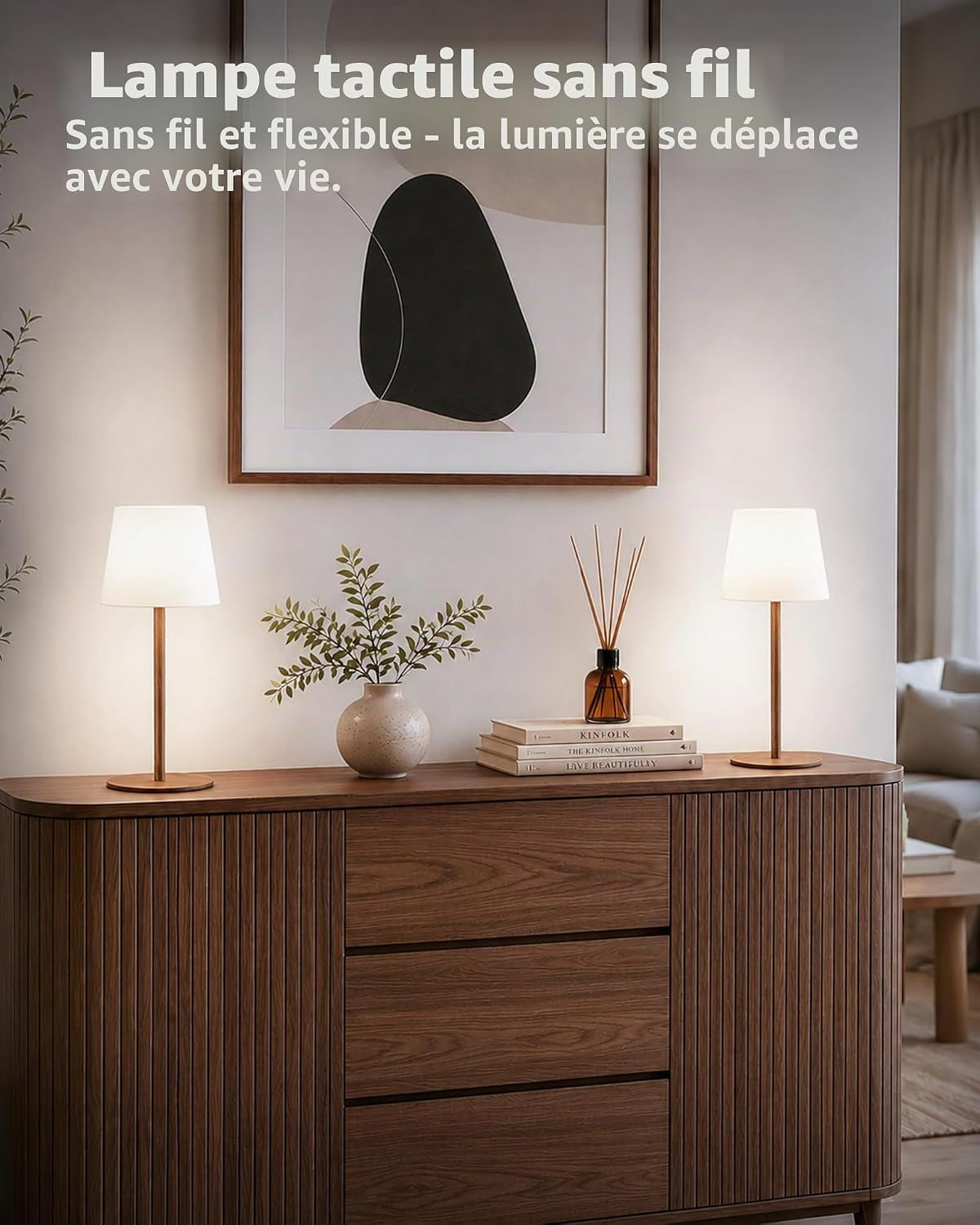 Lampe De Chevet Sans Fil Tactile, Lampe De Table LED Rechargeable USB-C Avec Batterie 4500Mah, Dimmable 3 Couleurs, Lampe Portable Pour Chambre, Salon, Extérieur (Couleur Noyer 1 Pièce)