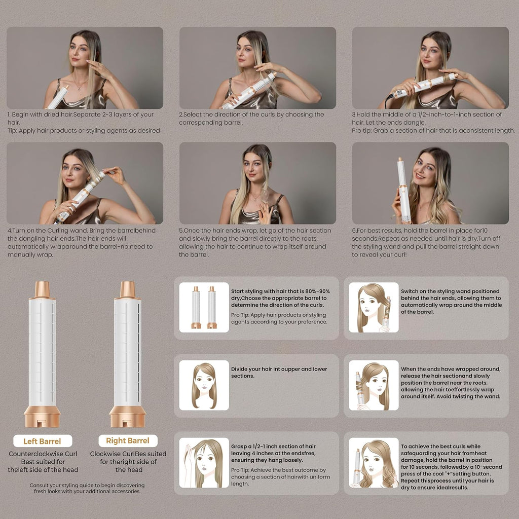 Airbrush 5 En 1 Seche Cheveux 5 En 1, Brosse Soufflante 5 En 1 Avec Seche Cheveux Boucleur, Brosse Souflante, Thermal Brush, Air Styler 5 En 1 Pour Sécher, Boucler, Lisser, Cadeau Noel Femme