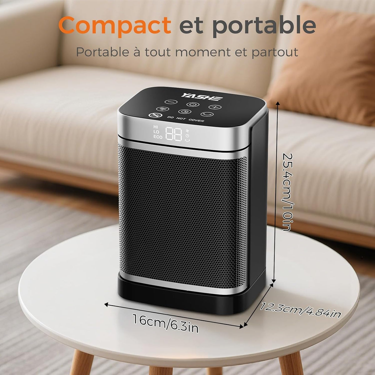 Chauffage D'Appoint Électrique, Céramique PTC 1500W, Télécommande, Sécurité Enfant, Protection Anti-Basculement Et anti Surchauffe, Minuterie 1-24 H, Mode ECO, Rectangle