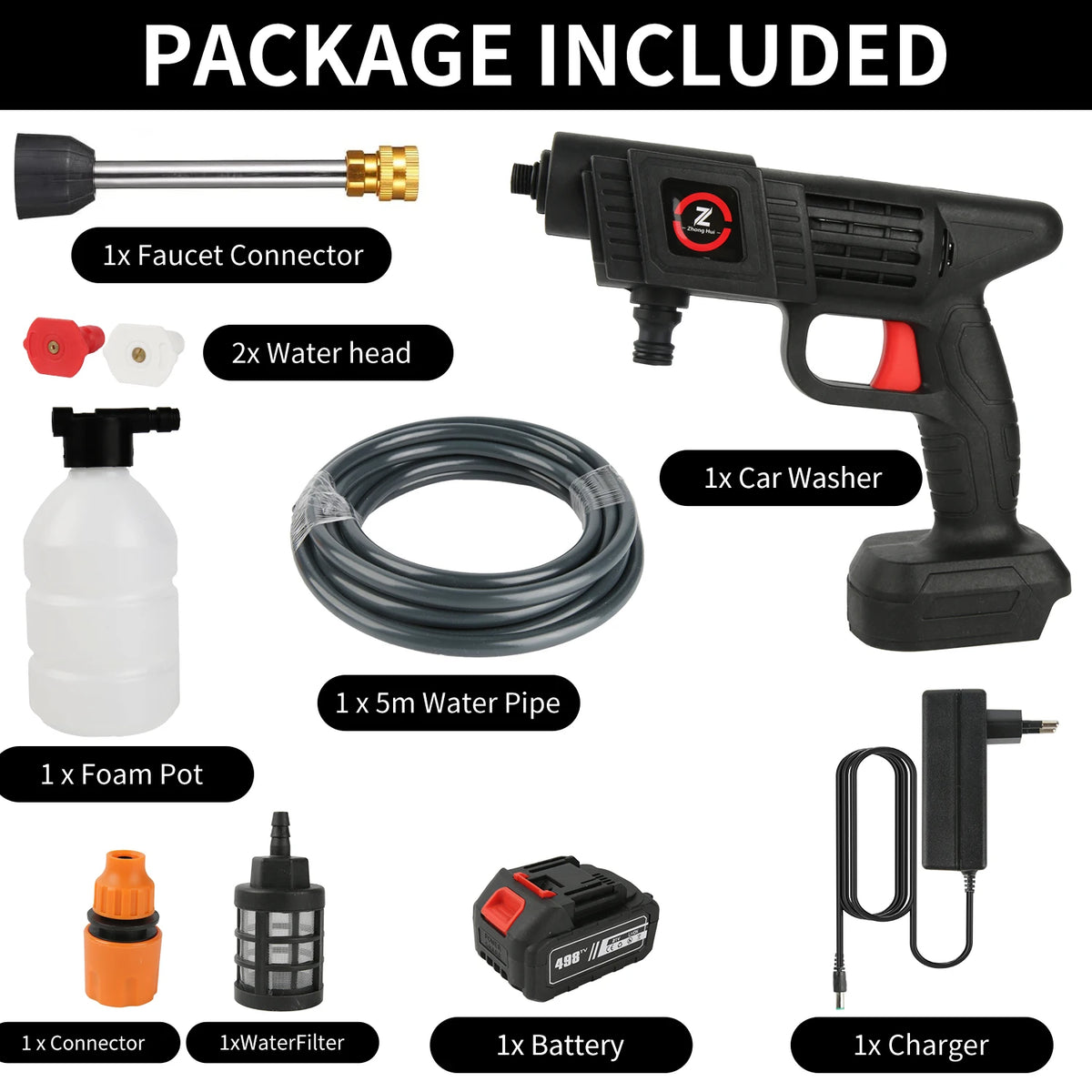 200W 70BAR Cordless High Pressure Wash Spray Water Gun Car Wash Pressure Water Washing Machine with 21V Lithium Battery