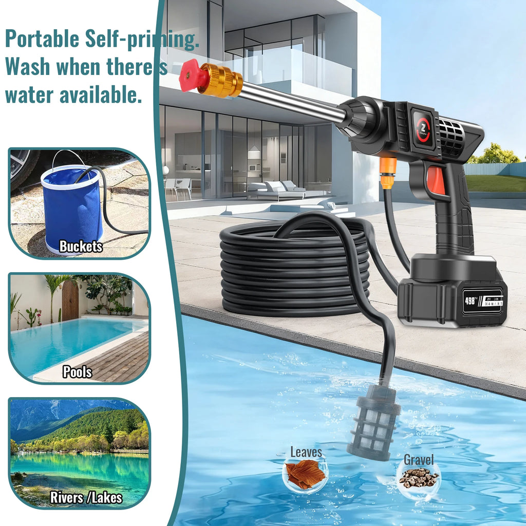 200W 70BAR Cordless High Pressure Wash Spray Water Gun Car Wash Pressure Water Washing Machine with 21V Lithium Battery