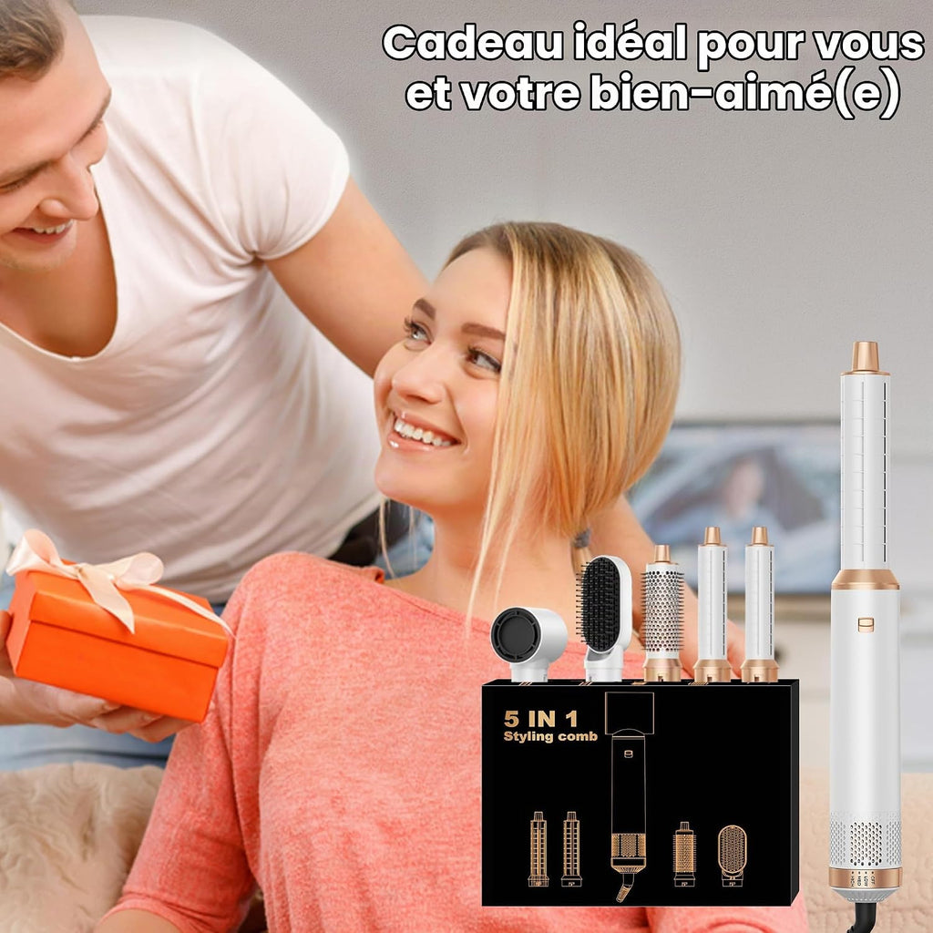 Airbrush 5 En 1 Seche Cheveux 5 En 1, Brosse Soufflante 5 En 1 Avec Seche Cheveux Boucleur, Brosse Souflante, Thermal Brush, Air Styler 5 En 1 Pour Sécher, Boucler, Lisser, Cadeau Noel Femme