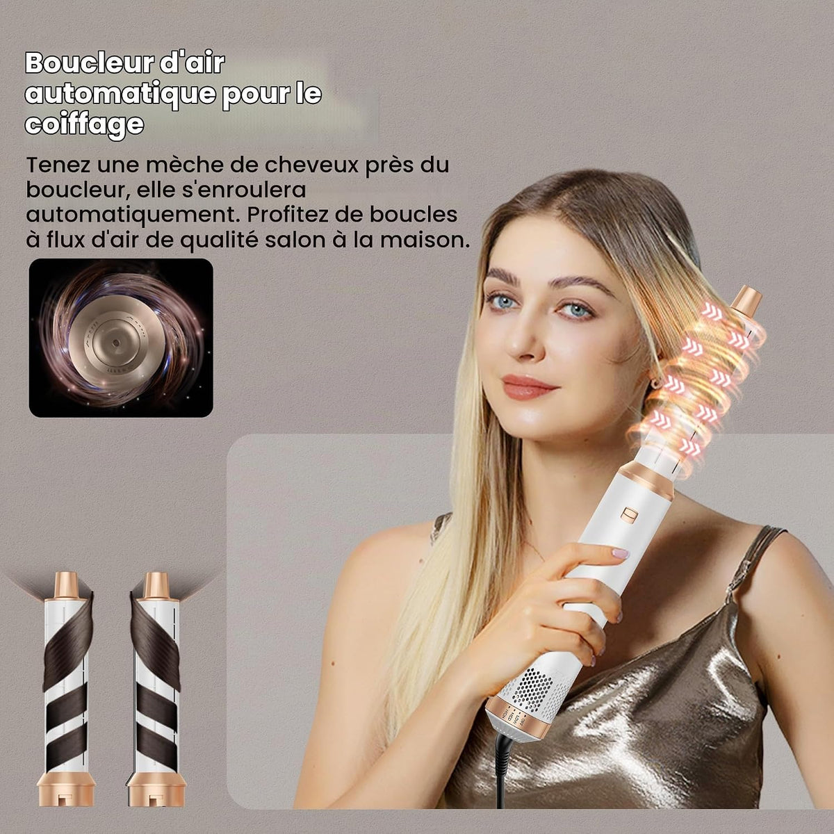 Airbrush 5 En 1 Seche Cheveux 5 En 1, Brosse Soufflante 5 En 1 Avec Seche Cheveux Boucleur, Brosse Souflante, Thermal Brush, Air Styler 5 En 1 Pour Sécher, Boucler, Lisser, Cadeau Noel Femme