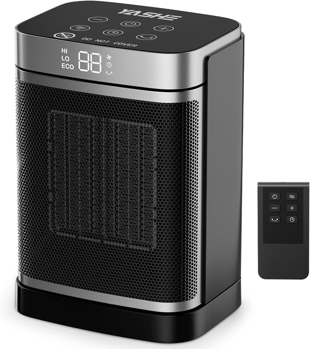 Chauffage D'Appoint Électrique, Céramique PTC 1500W, Télécommande, Sécurité Enfant, Protection Anti-Basculement Et anti Surchauffe, Minuterie 1-24 H, Mode ECO, Rectangle