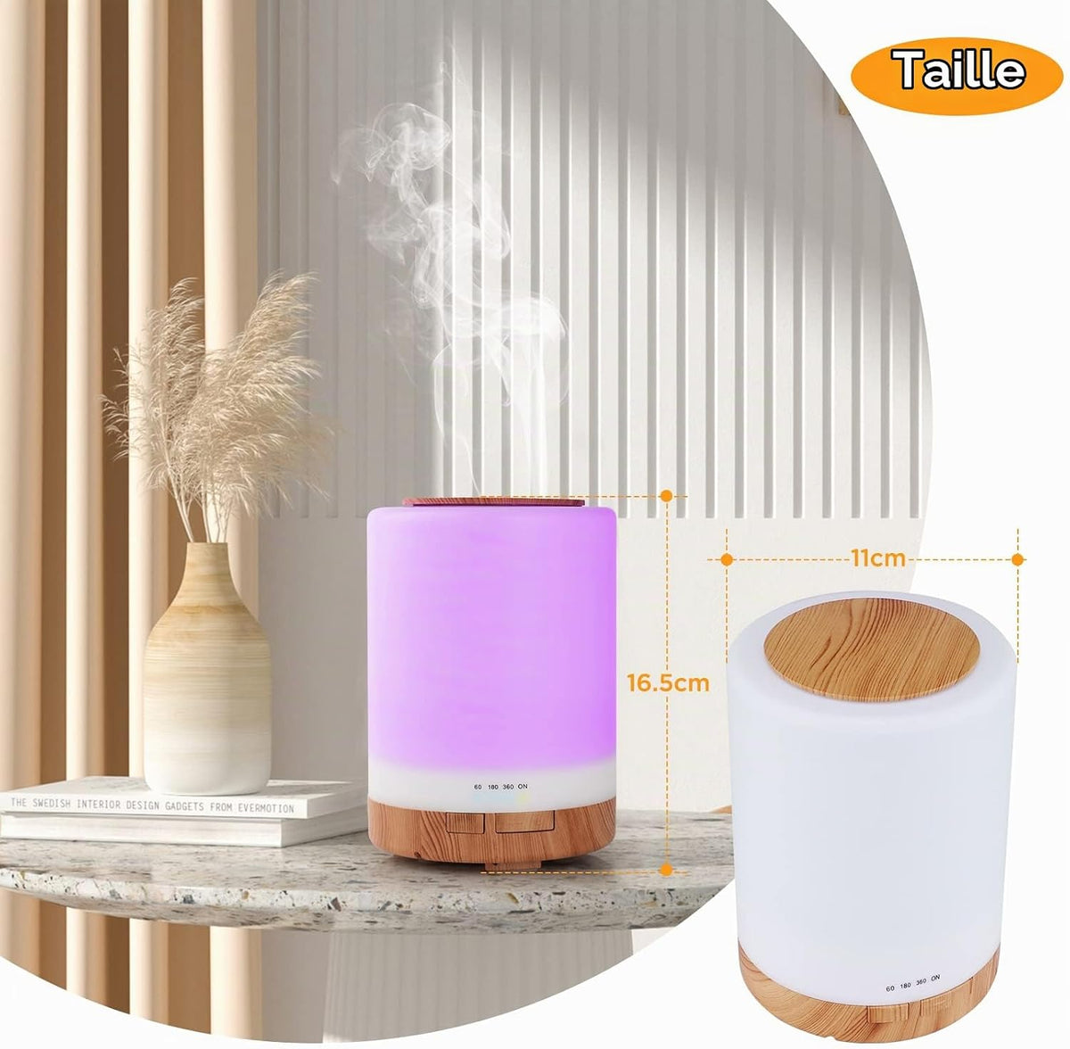 300ML Diffuseur Huiles Essentielles, Humidificateur D'Air Chambre Arrêt Automatique / 3 Réglages De Minuterie, Pour La Maison, Yoga, Bureau, Spa, Chambre, Grain De Bois Clair
