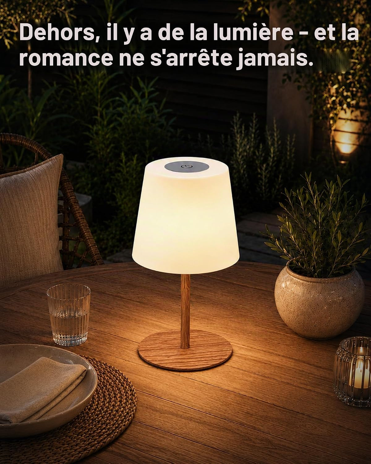 Lampe De Chevet Sans Fil Tactile, Lampe De Table LED Rechargeable USB-C Avec Batterie 4500Mah, Dimmable 3 Couleurs, Lampe Portable Pour Chambre, Salon, Extérieur (Couleur Noyer 1 Pièce)
