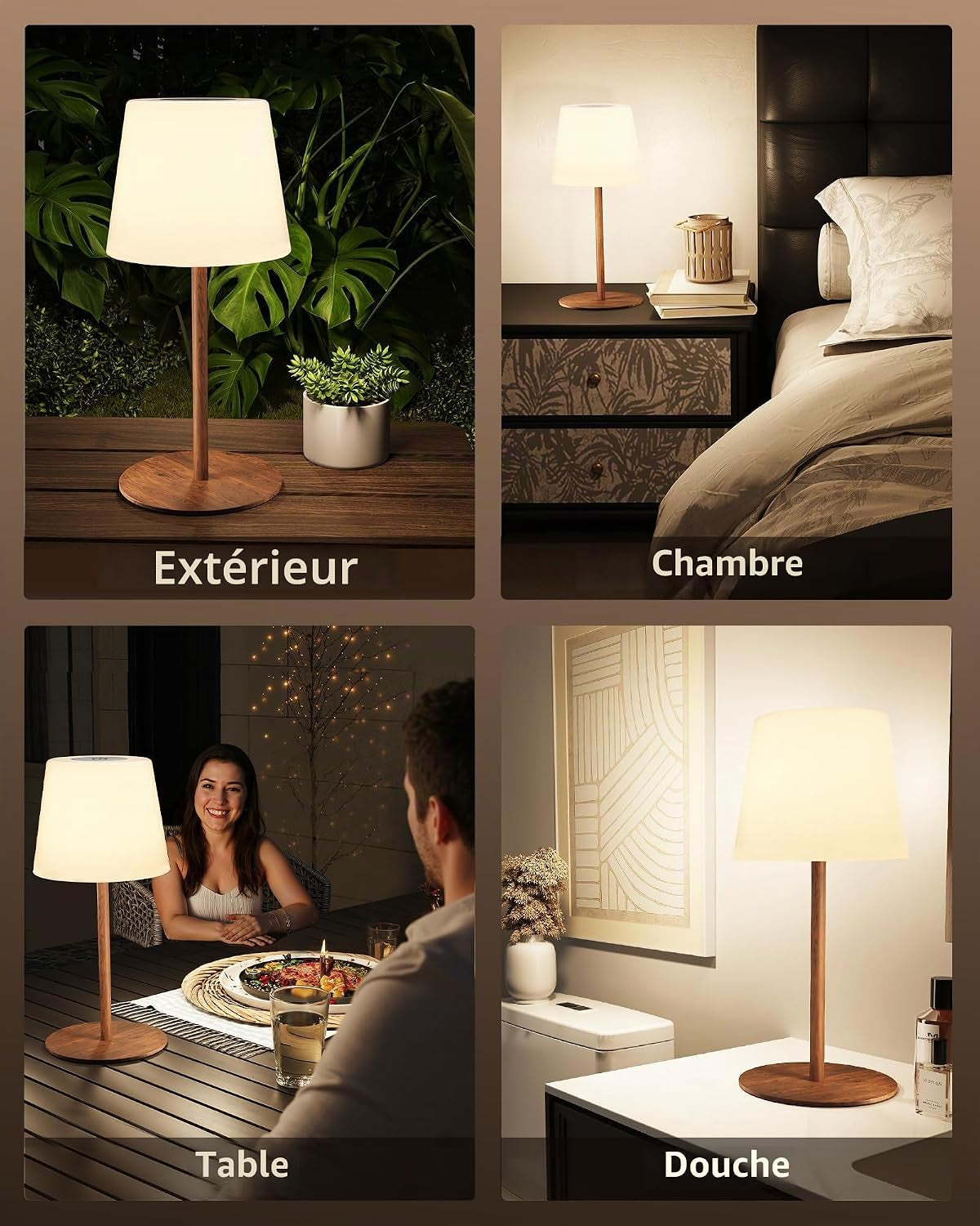 Lampe De Chevet Sans Fil Tactile, Lampe De Table LED Rechargeable USB-C Avec Batterie 4500Mah, Dimmable 3 Couleurs, Lampe Portable Pour Chambre, Salon, Extérieur (Couleur Noyer 1 Pièce)