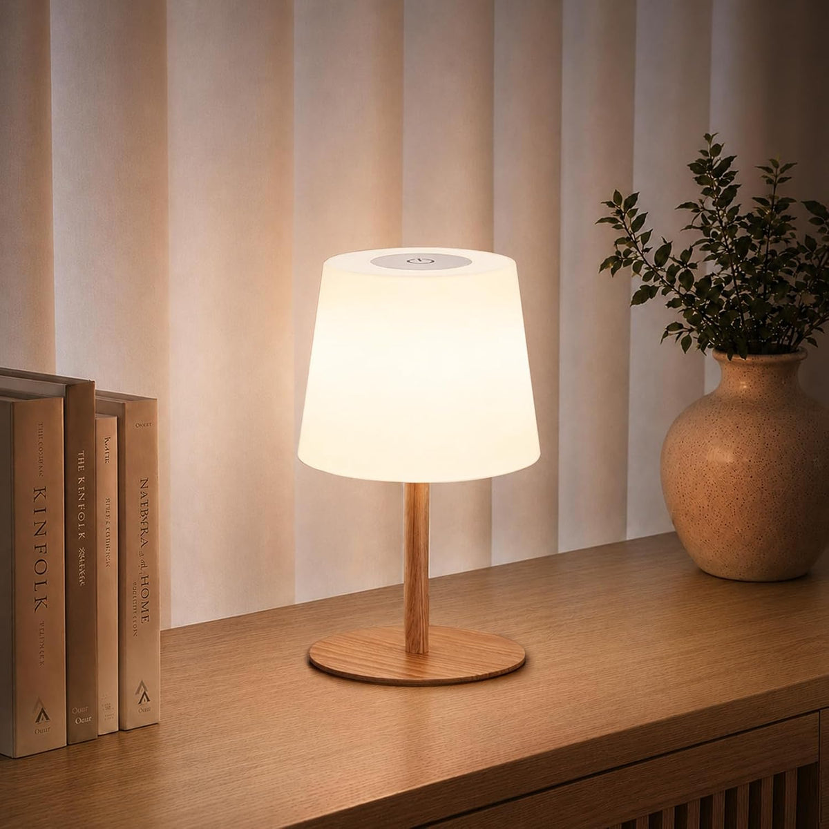 Lampe De Chevet Sans Fil Tactile, Lampe De Table LED Rechargeable USB-C Avec Batterie 4500Mah, Dimmable 3 Couleurs, Lampe Portable Pour Chambre, Salon, Extérieur (Couleur Noyer 1 Pièce)
