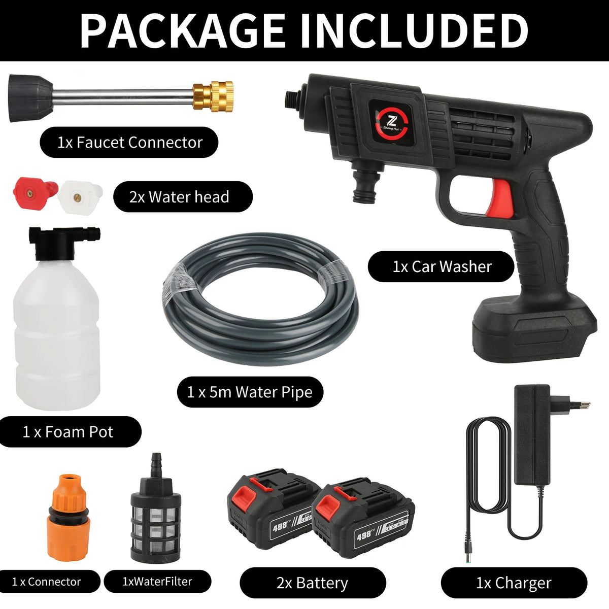 200W 70BAR Cordless High Pressure Wash Spray Water Gun Car Wash Pressure Water Washing Machine with 21V Lithium Battery