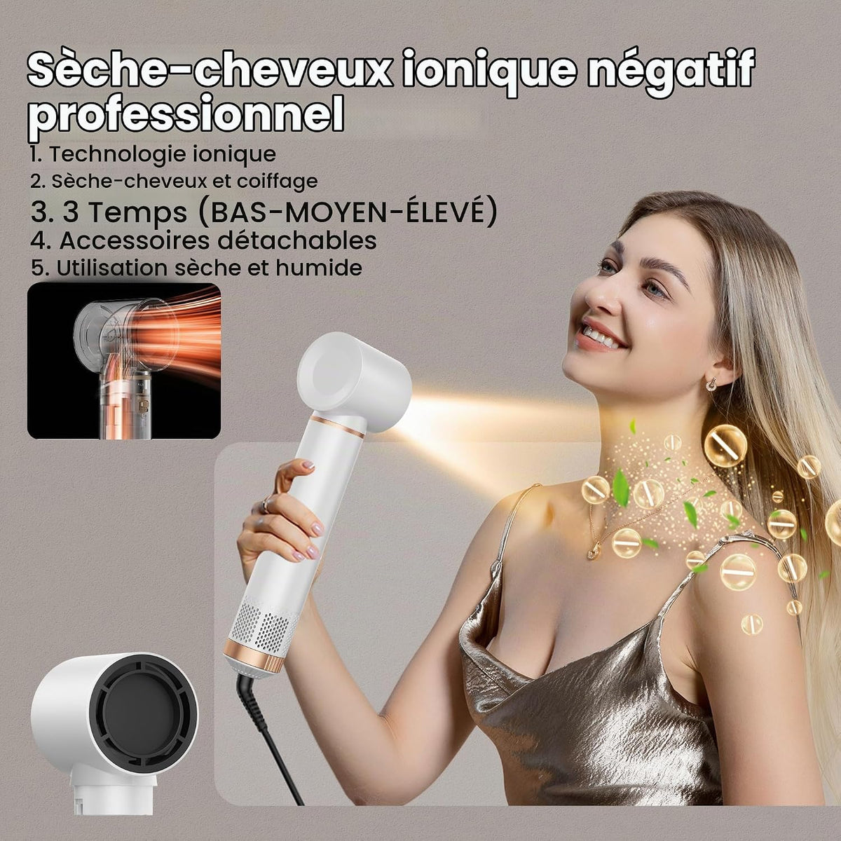 Airbrush 5 En 1 Seche Cheveux 5 En 1, Brosse Soufflante 5 En 1 Avec Seche Cheveux Boucleur, Brosse Souflante, Thermal Brush, Air Styler 5 En 1 Pour Sécher, Boucler, Lisser, Cadeau Noel Femme